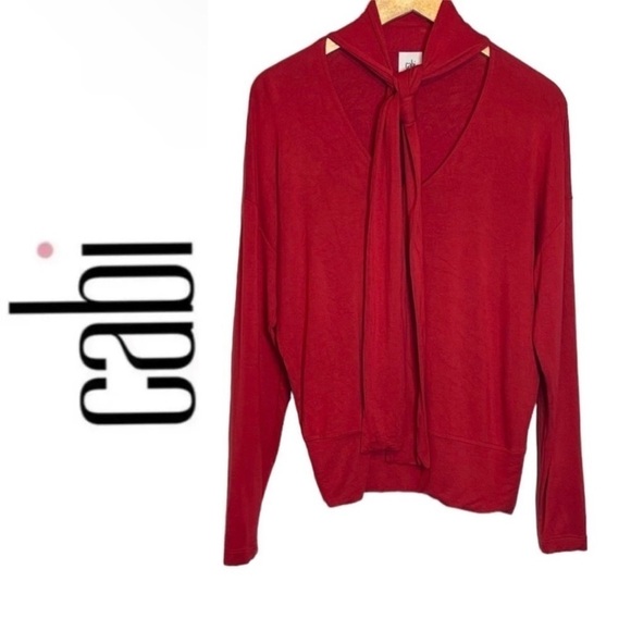 CAbi Style 3804 Tess Knit Top Tie V Neck Firebrick Red Size Medium - Picture 4 of 10